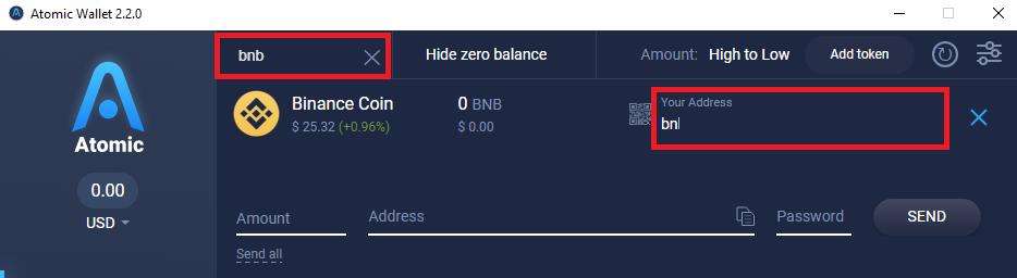 Binance Coin received on the Atomic Wallet