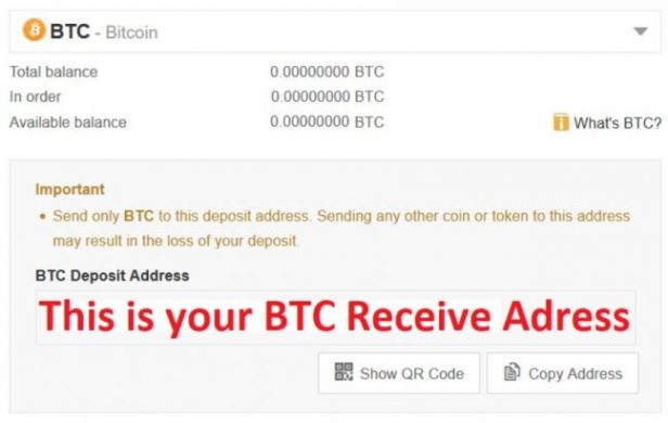 Bitcoin Receiving address on Binance