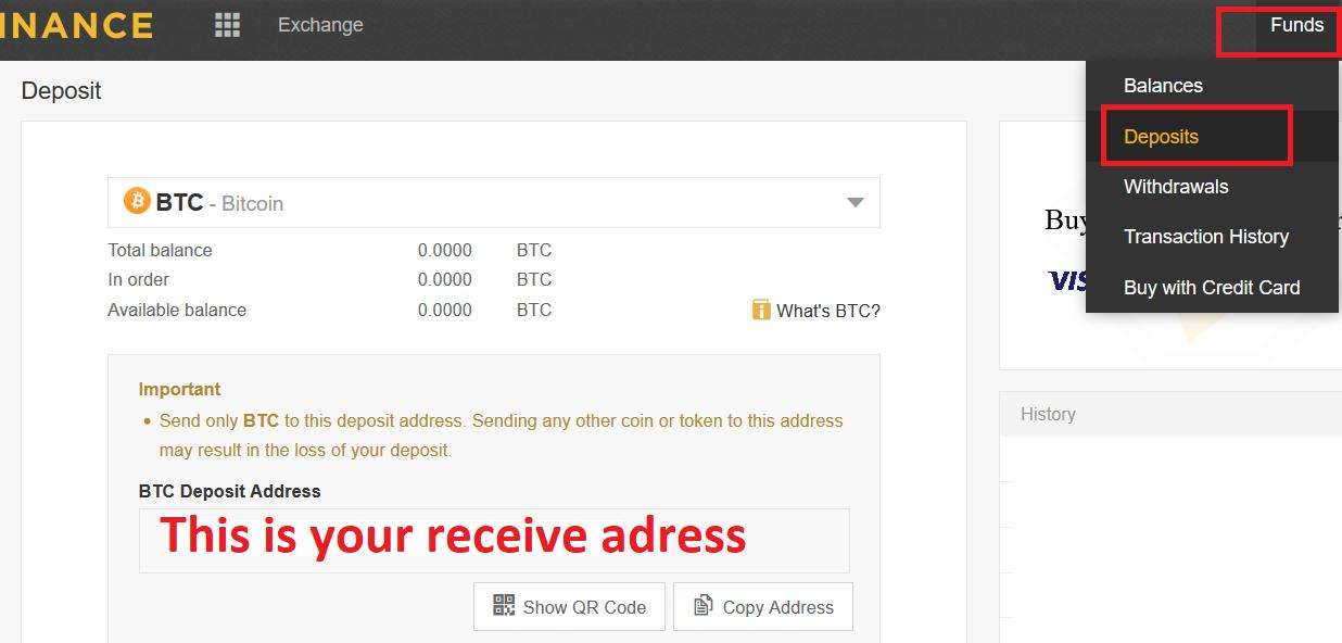 Bitcoin Receive Adress on Binance