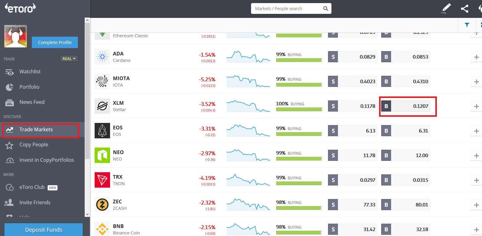 Buy XLM on eToro