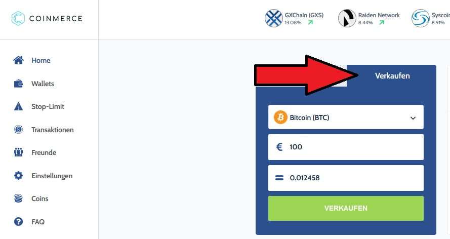 Coinmerce Kryptowährungen verkaufen