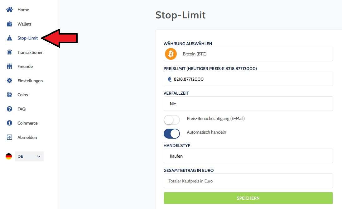 Coinmerce Stop Loss Limit Order