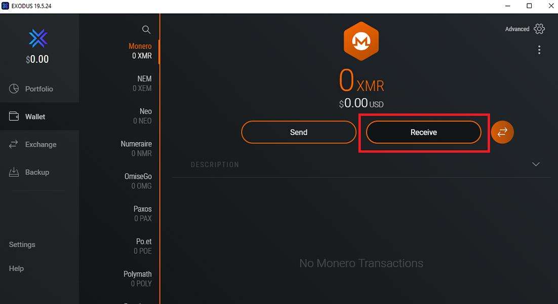 Monero Wallet XMR empfangen