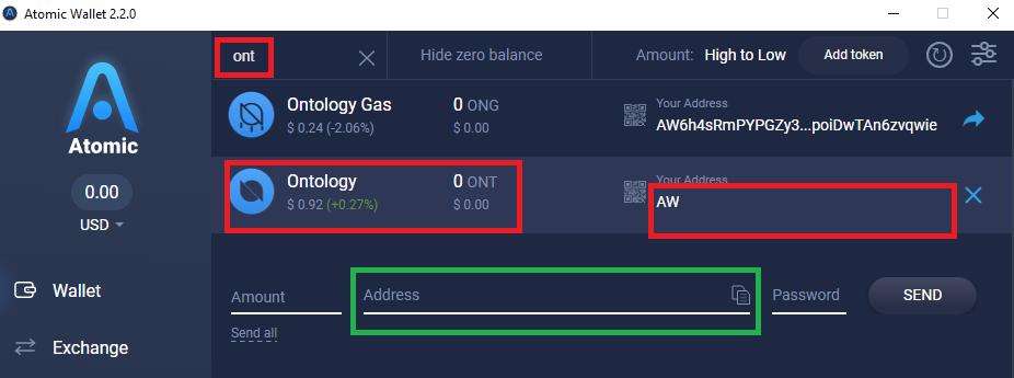 Receiving and sending Ontology with the Atomic Wallet
