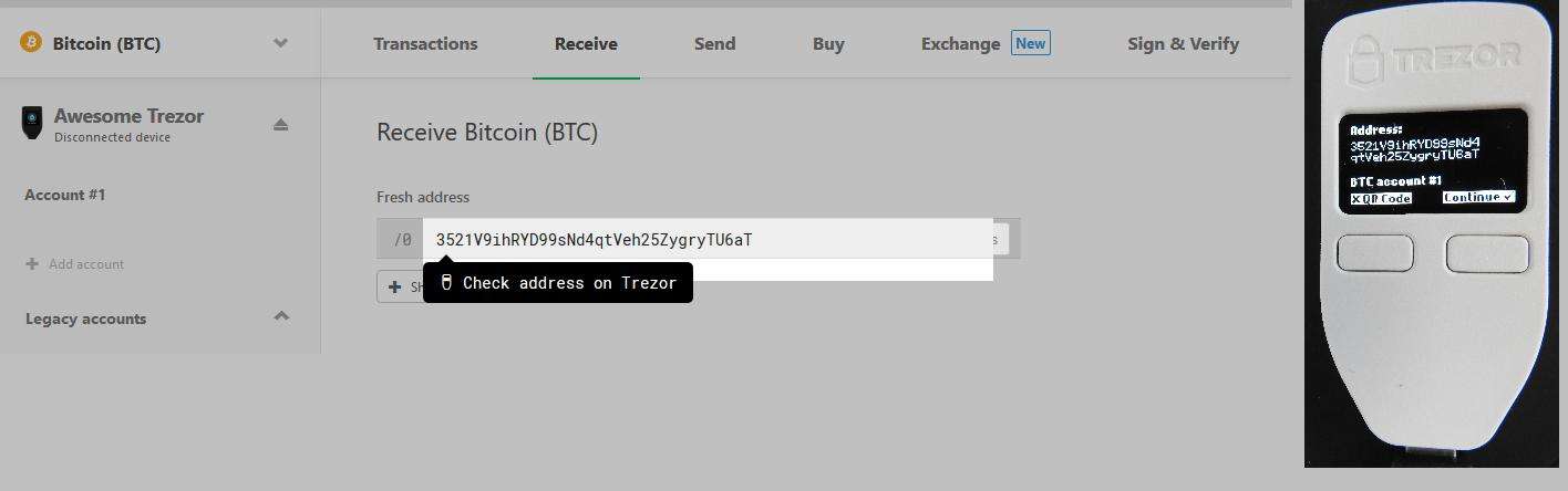 Bitcoin empfangen mit dem Trezor One