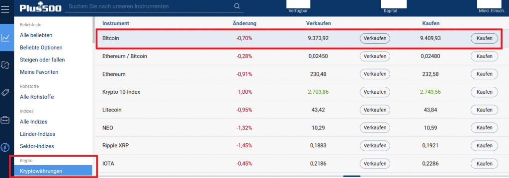 Bitcoin kaufen auf Plus500