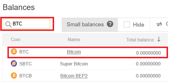 Find Bitcoin receiving address on Binance