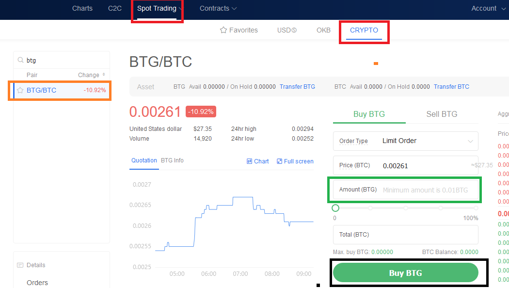 Buy Bitcoin Gold on OKEx with Bitcoin