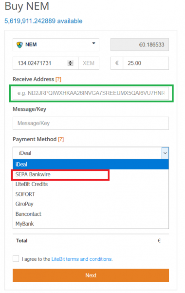 Buy NEM Coins on Litebit Step 1