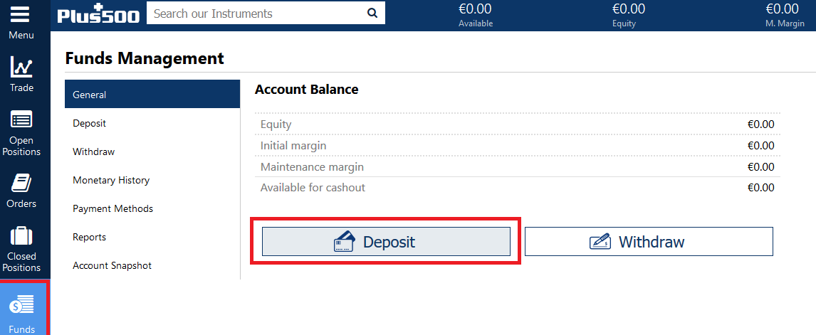 how to deposit funds on Plus500