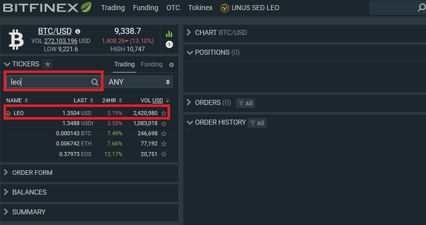 purchase LEO token on Bitfinex