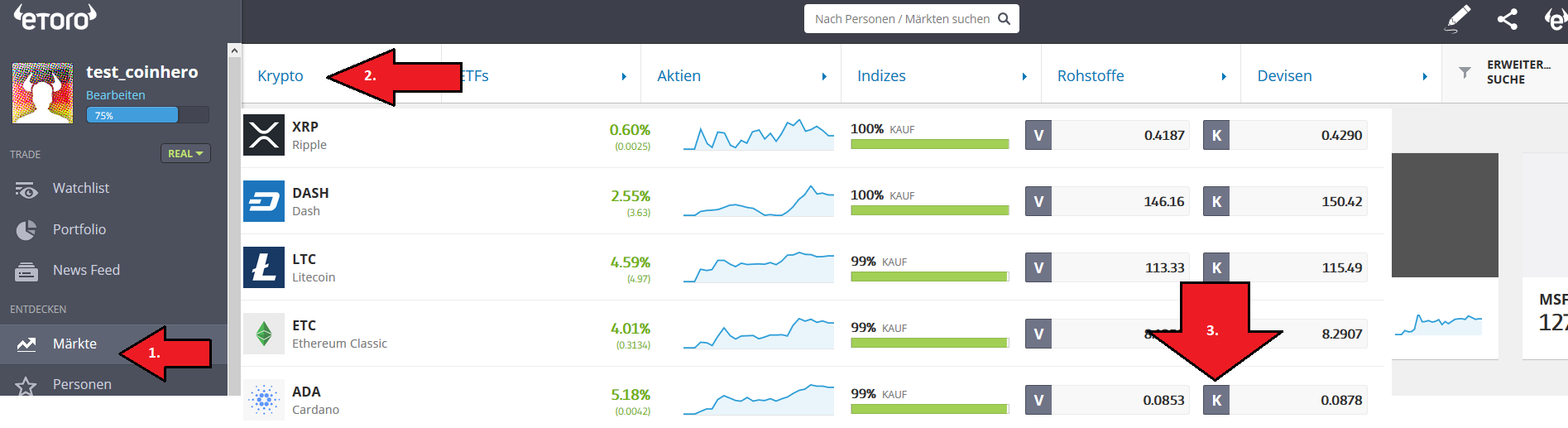 Cardano erwerben bei eToro