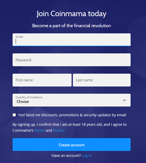 Coinmama Registrierung