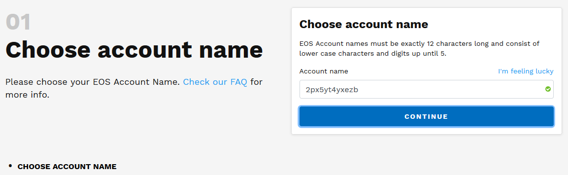 Crear una cuenta de EOS