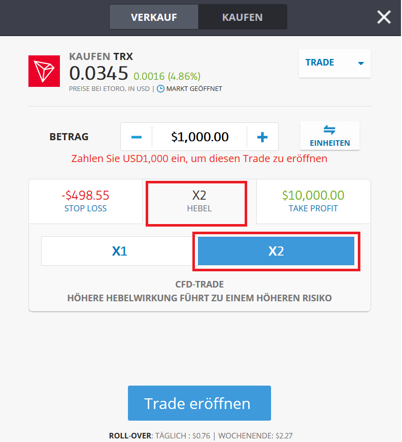 TRON CFD kaufen auf eToro