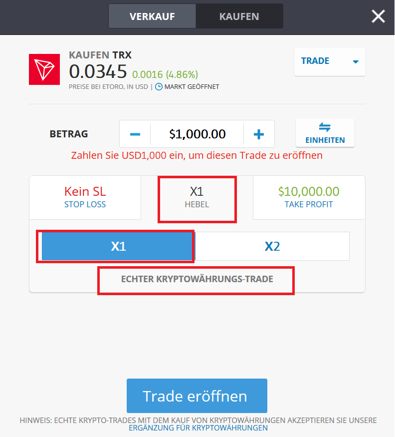 TRON kaufen auf eToro Kaufanleitung