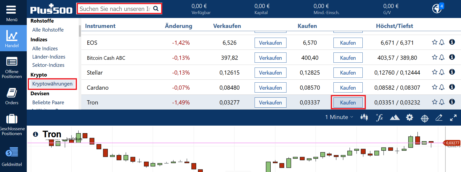 TRON CFD erwerben auf Plus500 Schritt 2 Kaufübersicht